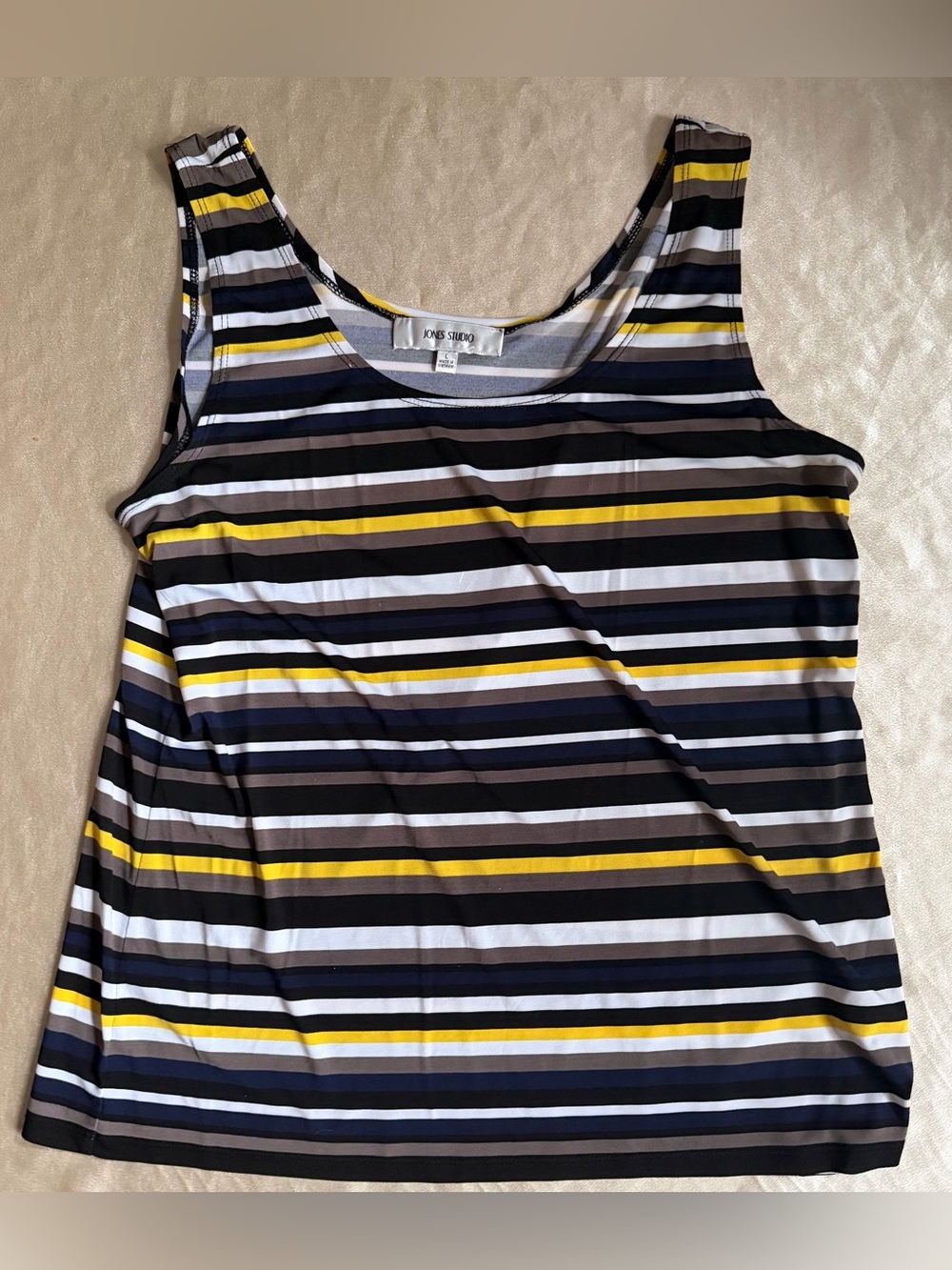 Jones Studio Striped Scoop Neck Sleeveless Knit Stretch Tank Top Women’s L